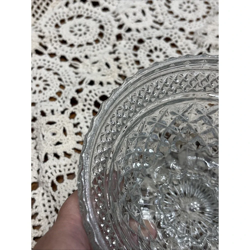 Wexford Anchor Hocking Footed Pedestal  Cut Glass Candy Nut Dish Bowl Retro Vtg‎